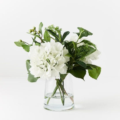 Hydrangea Artificial Bunch In  Glass Vase 33cm
