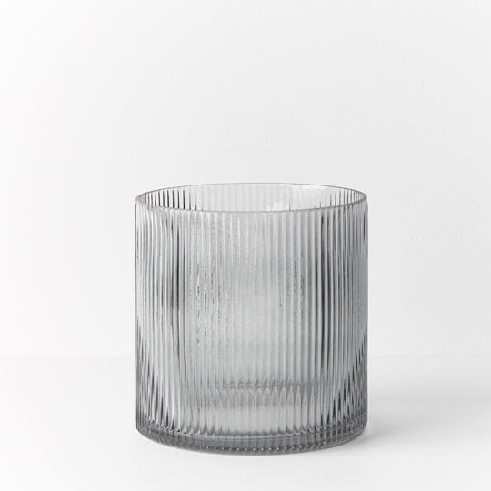 Farrah Ribbed Cylinder Vase in Grey - Wide