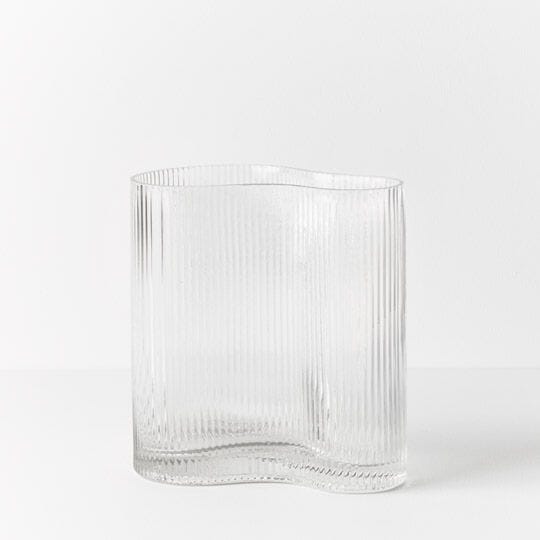 Farrah Ribbed Wave Vase in Clear - Small (Save 19%)