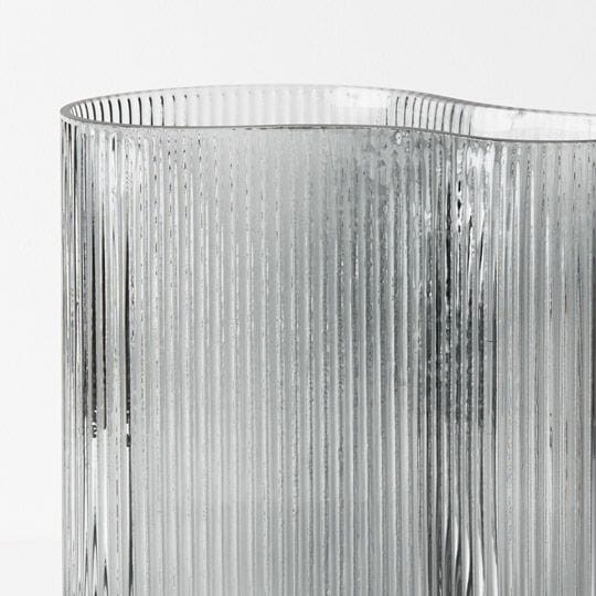 Farrah Ribbed Wave Vase in Grey - Small (Save 19%)