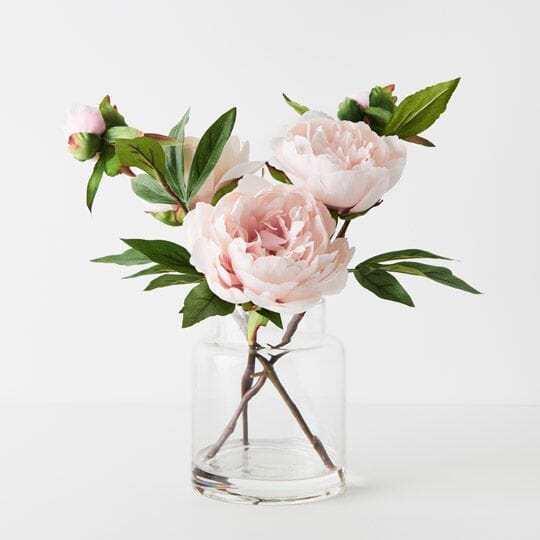 Peony Light Pink Artificial Mix in Glass Vase 36cm