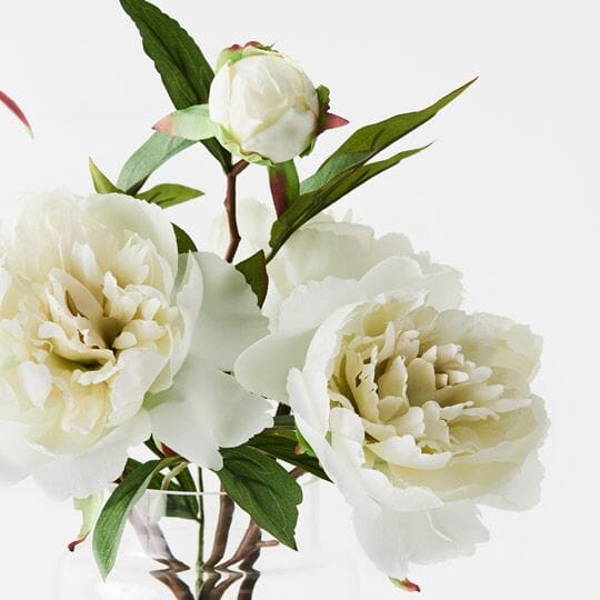 Peony White Artificial Mix in Glass Vase 31cm