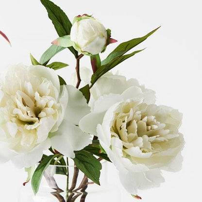 Peony White Artificial Mix in Glass Vase 31cm