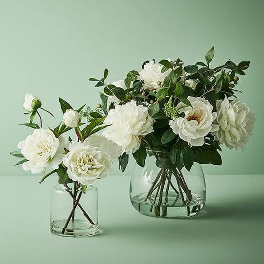Peony White Artificial Mix in Glass Vase 31cm