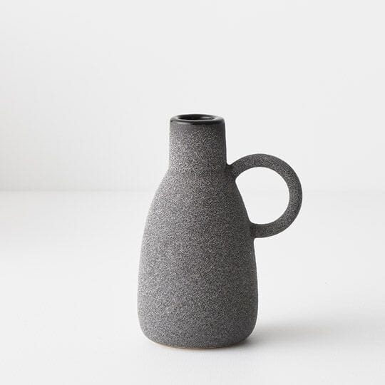 Katia Stone Vase W/ Handle in Matte Black 12.5cm