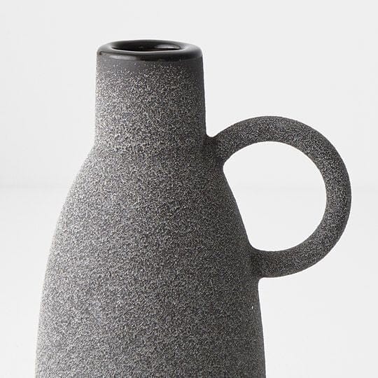 Katia Stone Vase W/ Handle in Matte Black 12.5cm