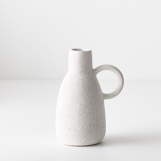 Katia Stone Vase W/ Handle in Matte White 12.5cm