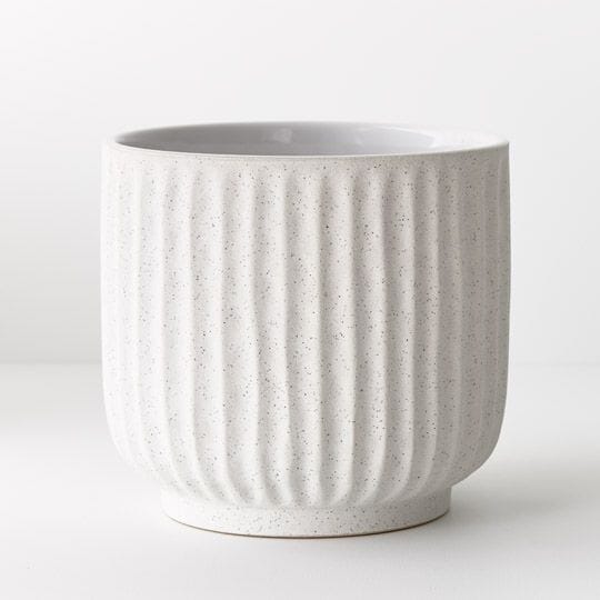 Katia Stone Ribbed Pot in White - Medium