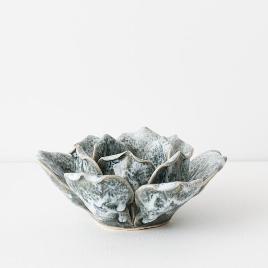 Lotus Ceramic Candle Holder in Green