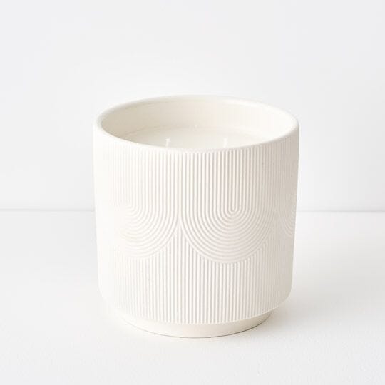 Linear Ceramic Candle in White 12cm