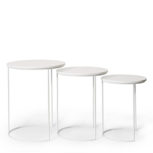 Mila Round Side Table Set in White