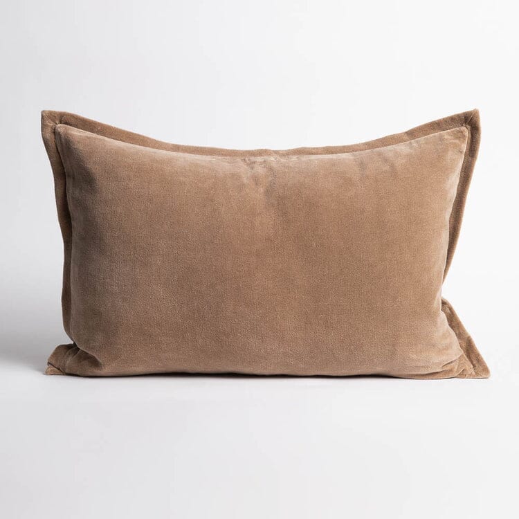 Evelyn Velvet Feathered Lumbar Cushion - Natural 40x60cm