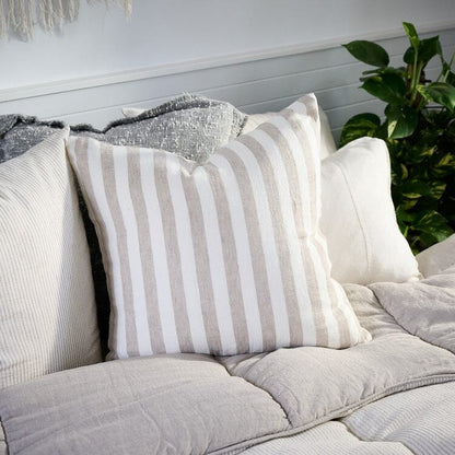 Eadie Lifestyle- Santi Linen Cushion - Off White/Silver Stripe - 50x50cm