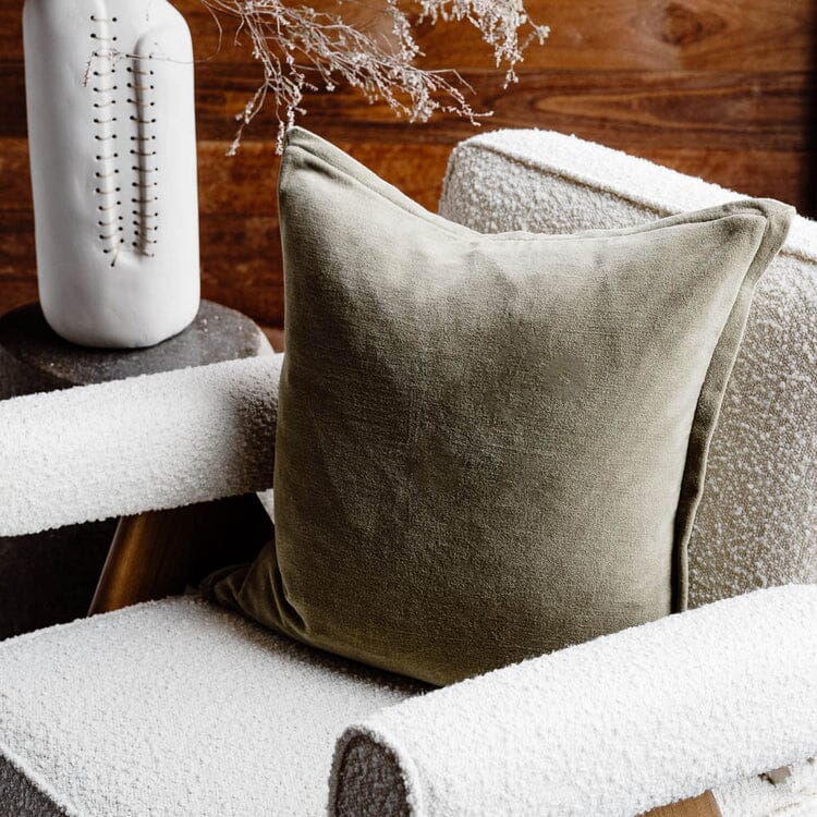 Evelyn Velvet Feathered Cushion - Olive 40x60cm