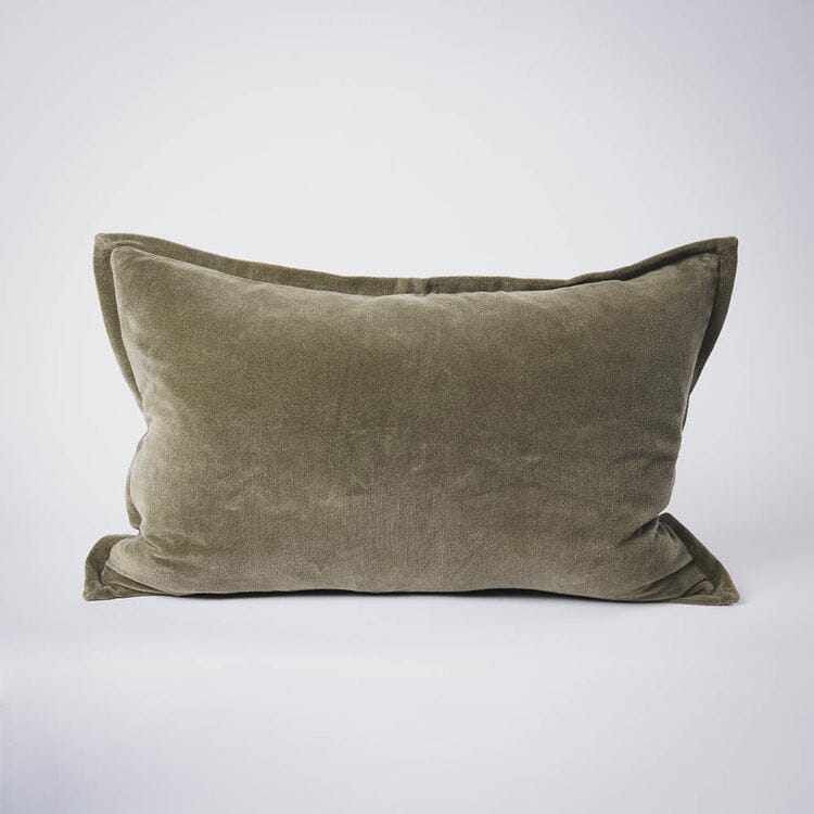 Evelyn Velvet Feathered Cushion - Olive 40x60cm