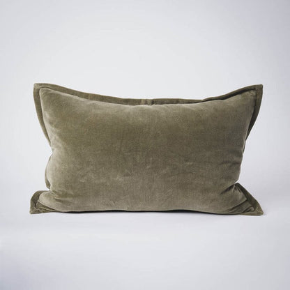 Evelyn Velvet Feathered Cushion - Olive 40x60cm