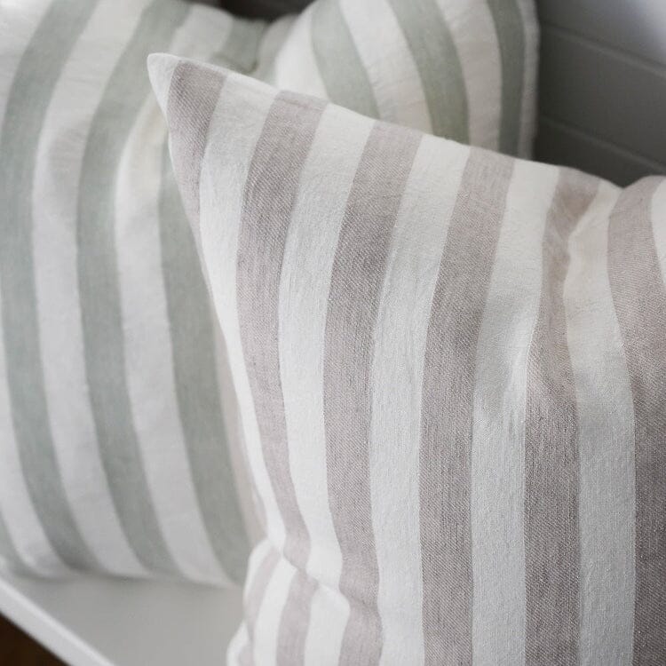 Eadie Lifestyle- Santi Linen Cushion - Off White/Silver Stripe - 40x60cm