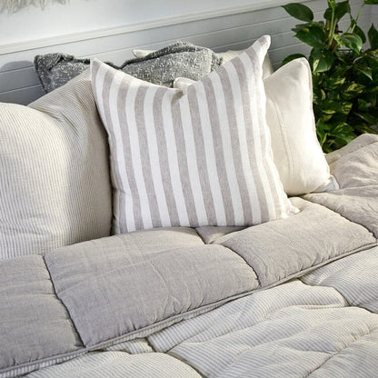 Eadie Lifestyle- Santi Linen Cushion - Off White/Silver Stripe - 50x50cm