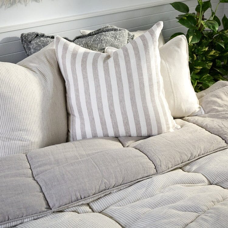 Eadie Lifestyle- Santi Linen Cushion - Off White/Silver Stripe - 50x50cm