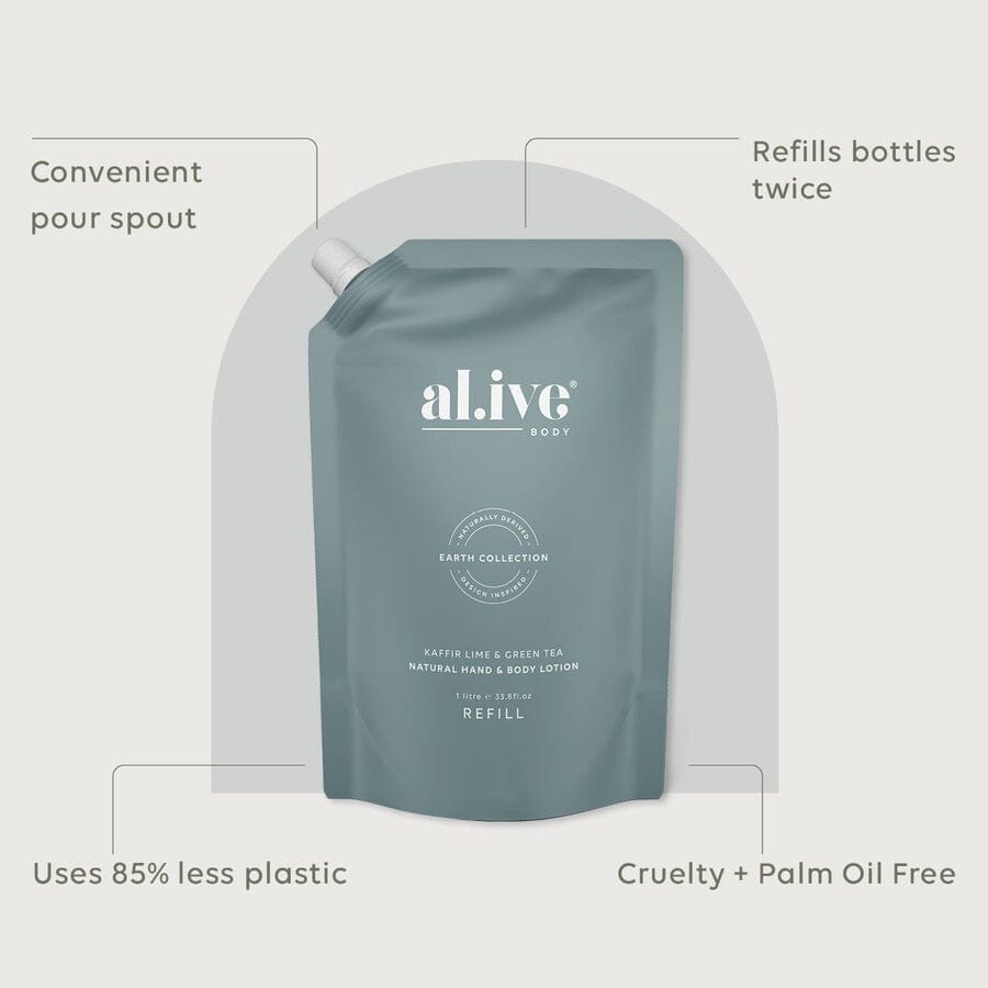 Al.ive Body - 1 Ltr Lotion Refill - Kaffir Lime &amp; Green Tea