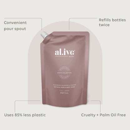 Al.ive Hand &amp; Body Wash Refill 1 Ltr - Raspberry Blossom &amp; Juniper