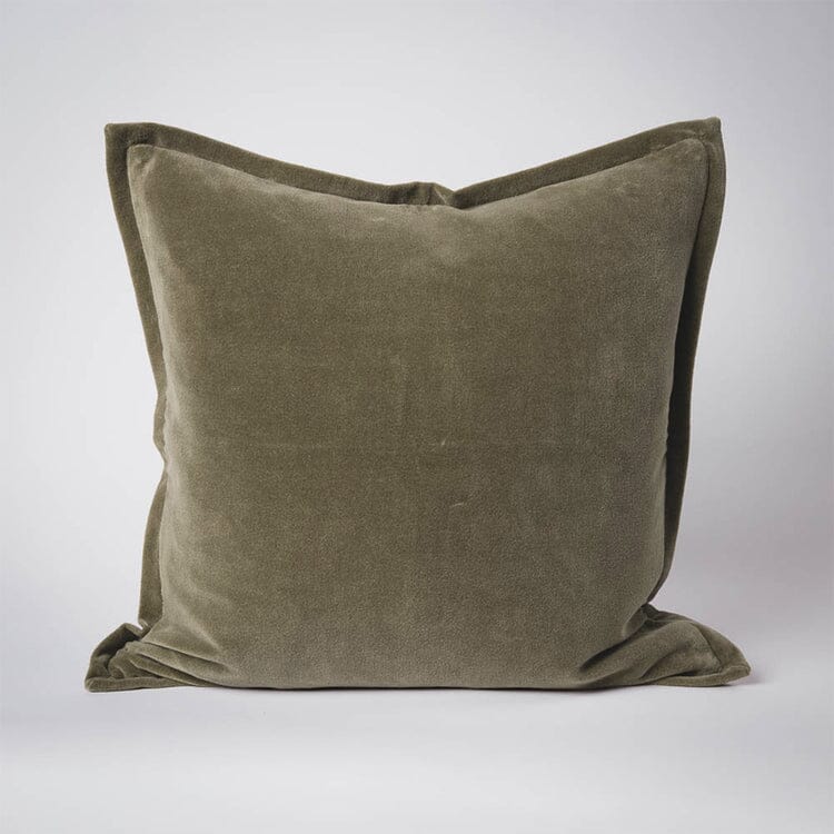 Evelyn Velvet Feathered Cushion - Olive 50x50cm