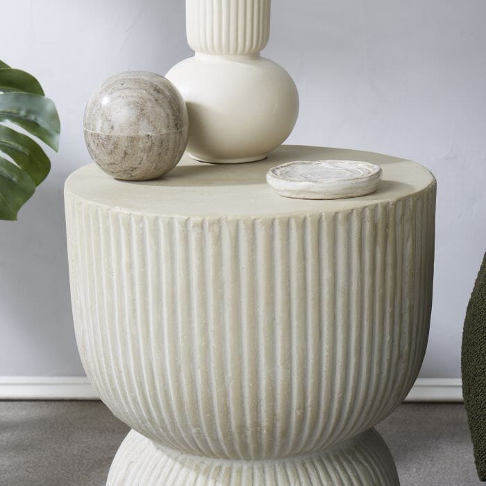Zoya Stone Side Table in Cream Wash