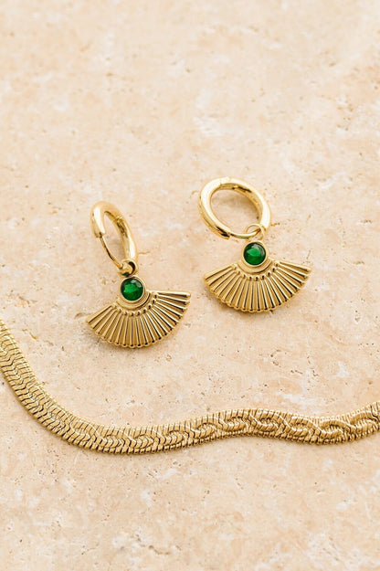 Indigo &amp; Wolfe - Sia Gold Earrings W/ Emerald Gemstone