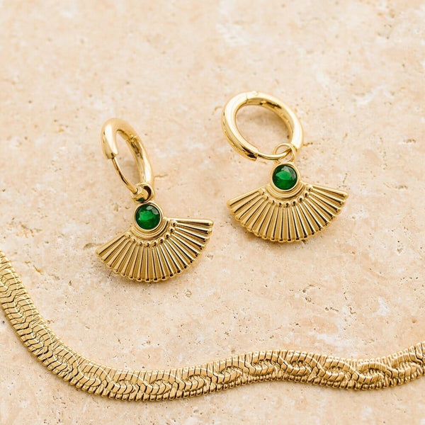 Indigo & Wolfe - Sia Gold Earrings W/ Emerald Gemstone