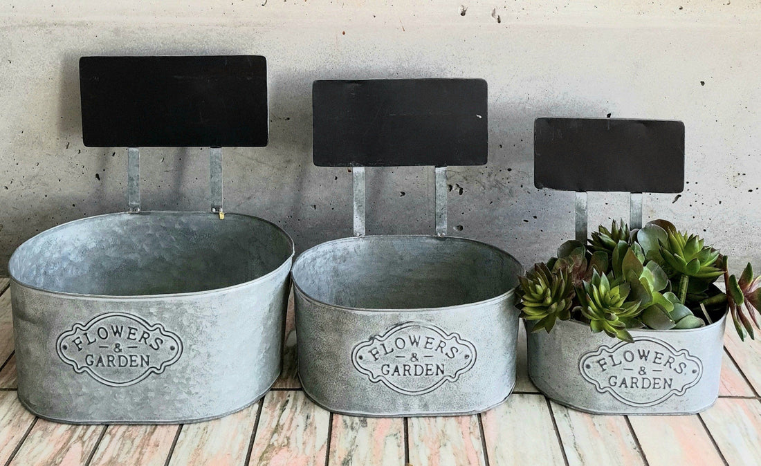Zinc Medium Herb Planter W/ Chalkboard - Buy 1 Get 1 Free Sale