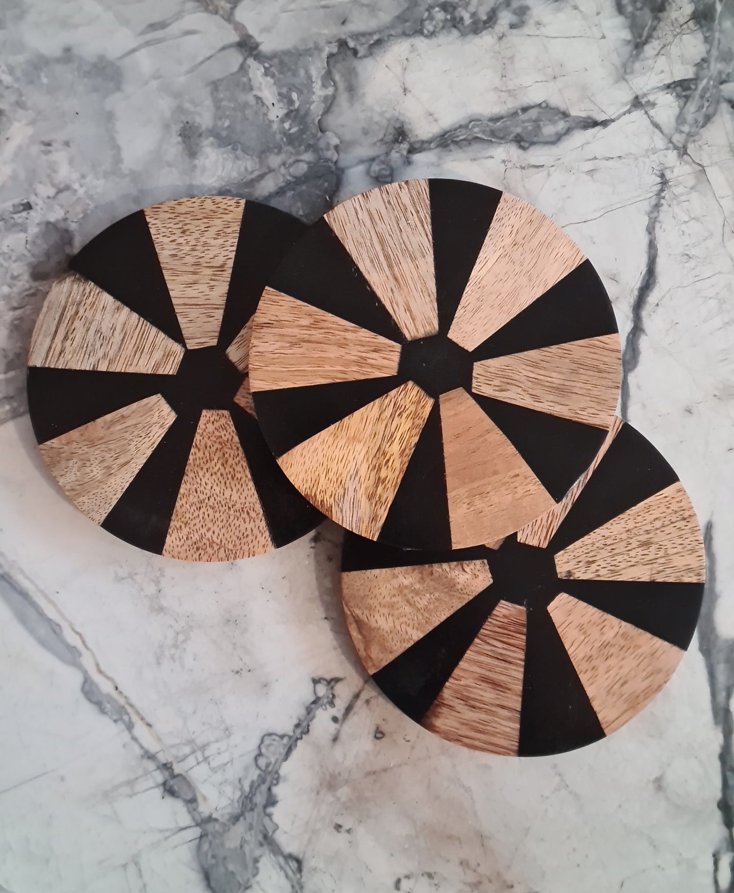Wood &amp; Black Resin Coaster Set of 4