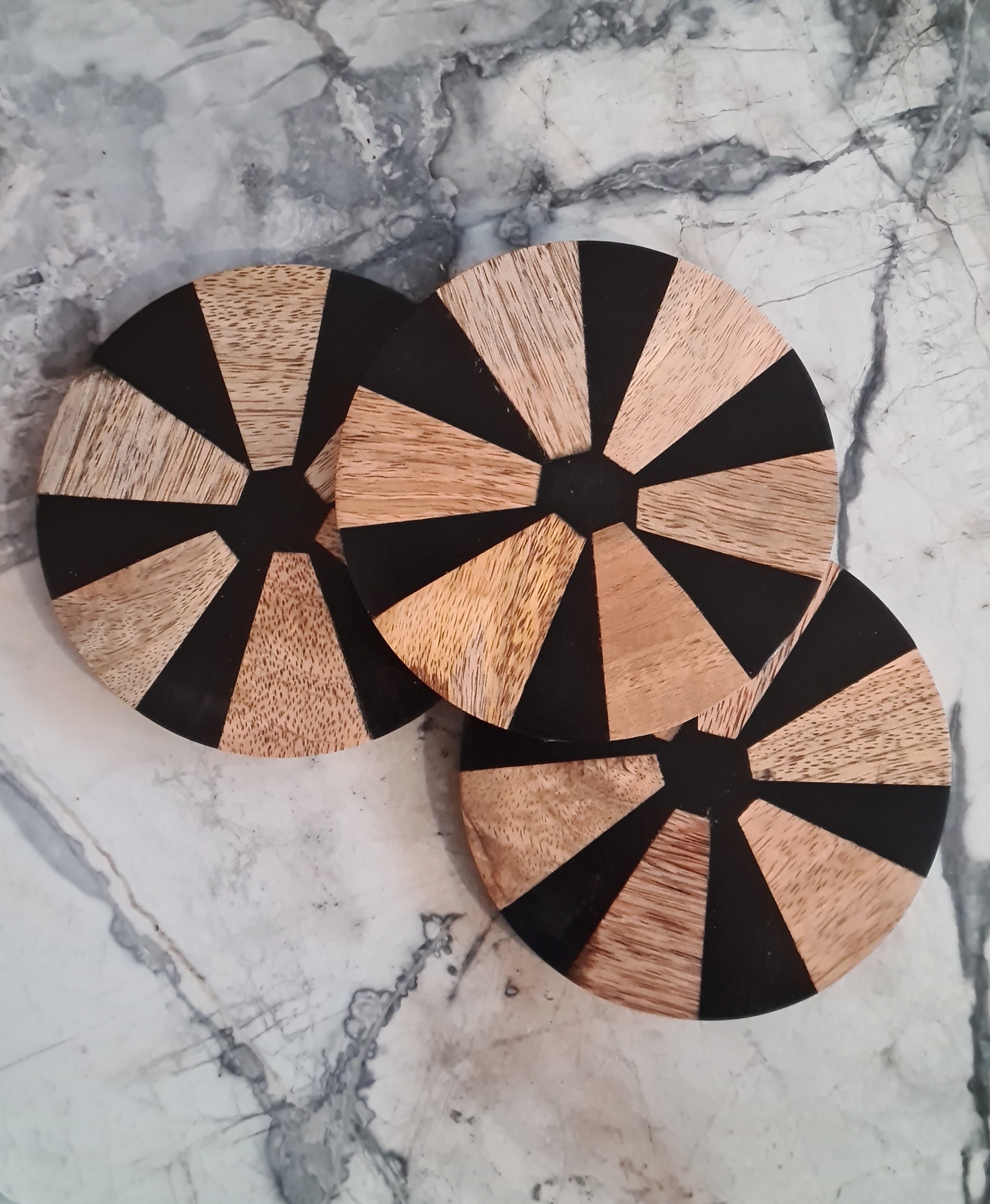 Wood &amp; Black Resin Coaster Set of 4