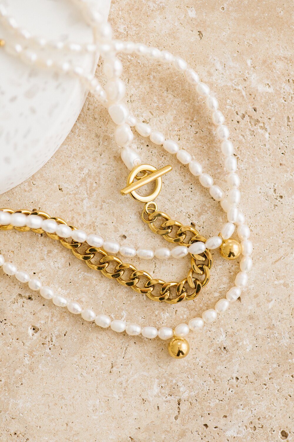 Indigo &amp; Wolfe - Petite Pearl Necklace W/ Gold Ball Pendant