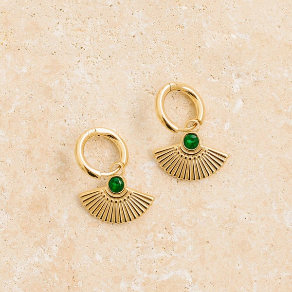 Indigo & Wolfe - Sia Gold Earrings W/ Emerald Gemstone