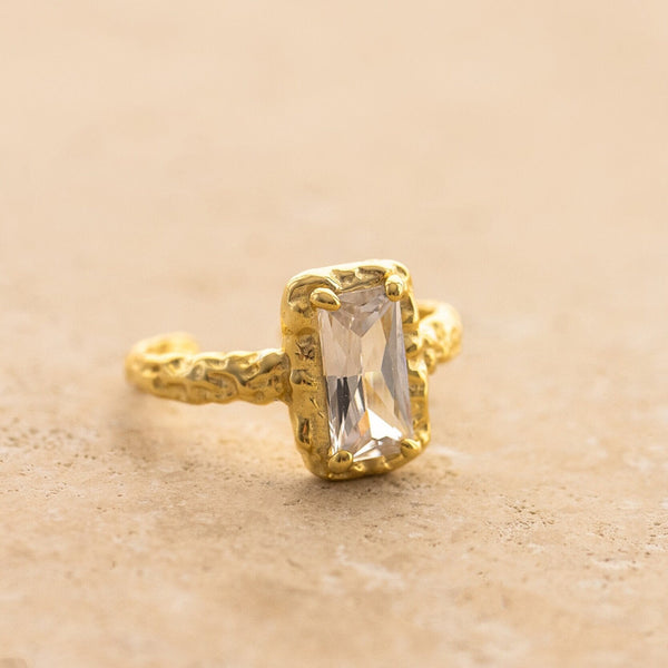Esme Gold Plated Ring W/ Clear Gemstone