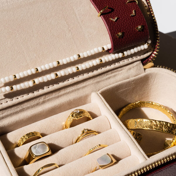 Monroe Jewellery/Cosmetic Travel Bag in Burgundy - Arms of Eve