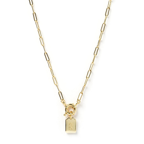 Arms of Eve - Letter K Gold Tag Necklace