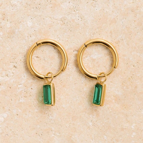 Indigo & Wolfe - Gemma Gold Earrings W/ Emerald Stone