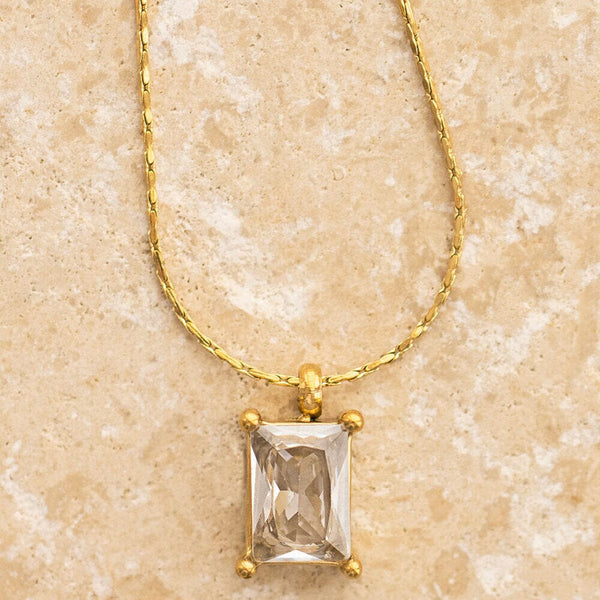 Indigo & Wolfe - Aya Gold Necklace W/ Clear Stone
