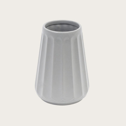 Auguste Ceramic Ribbed Vase in Grey 14cm - Buy 1 Get 1 Free Sale