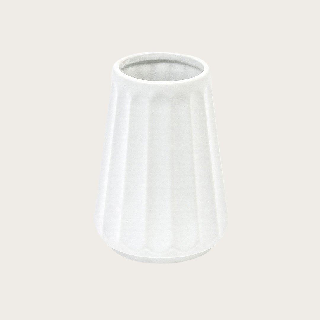 Auguste Ceramic Ribbed Vase in White 14cm - Buy 1 Get 1 Free Sale