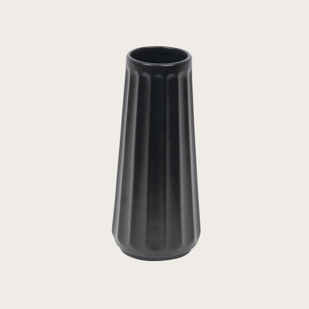 Auguste Ceramic Ribbed Vase in Black 22cm - Buy 1 Get 1 Free Sale
