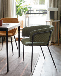 Karlita Velvet Corduroy Chair in Olive Green/Black (Save 18%)