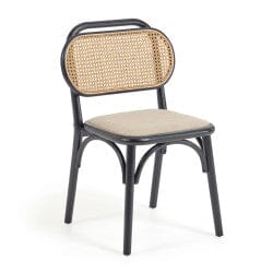 Elma Wood and Rattan/Fabric Chair in Black