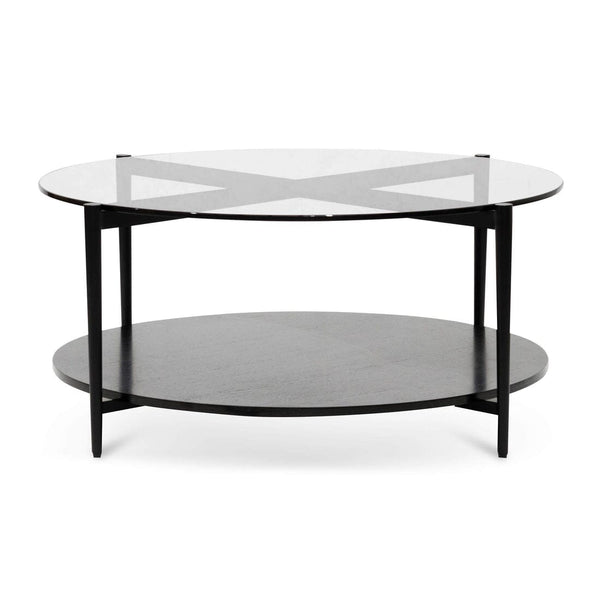 Round Grey Glass Coffee Table in Black