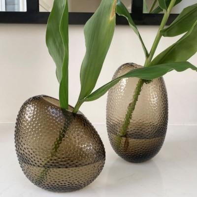 Oblique Spot Glass Vase Smoke Grey 17cm