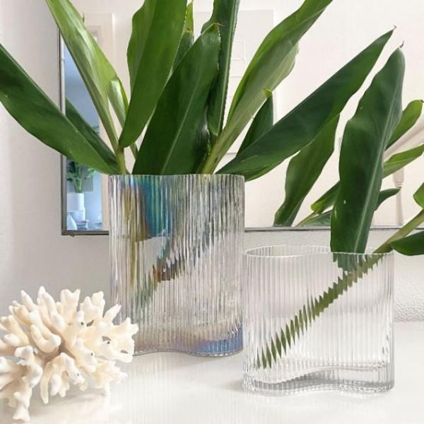 Kalani Small Ribbed Glass Wave Vase 16cm
