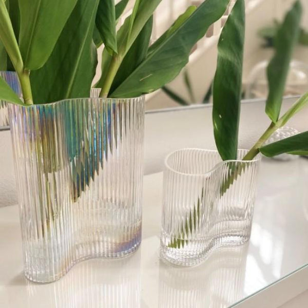 Kalani Small Ribbed Glass Wave Vase 16cm
