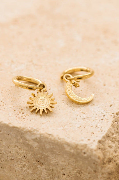 Indigo &amp; Wolfe - Sole Gold Earrings W/ Sun &amp; Moon Pendants