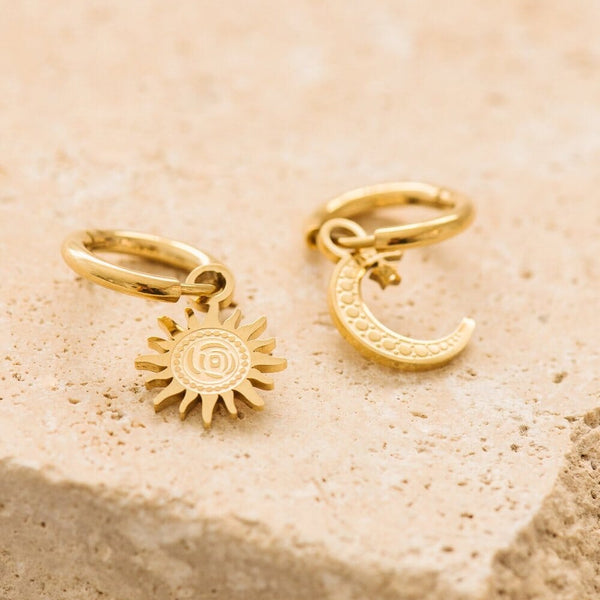 Indigo & Wolfe - Sole Gold Earrings W/ Sun & Moon Pendants